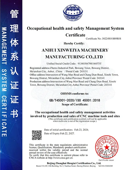 occupational health and safety management system certificate
